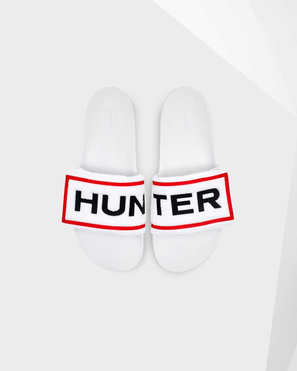 Hunter Women's Original Terry Towelling Logo Adjustable Slides White,CLDY59812